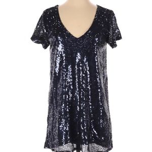 Lulus Blue Sequined V-neck Shift Dress
